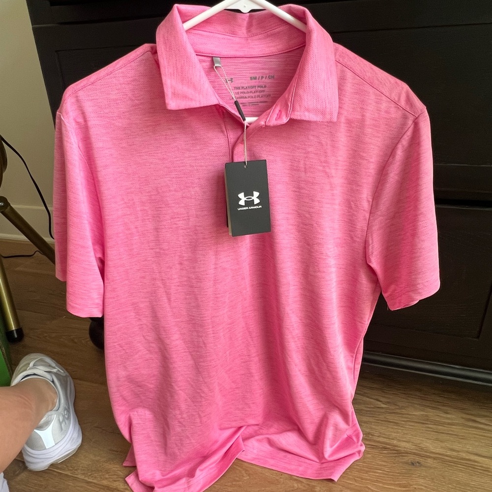 NWT Under Armour Men's Pink Polo Shirt